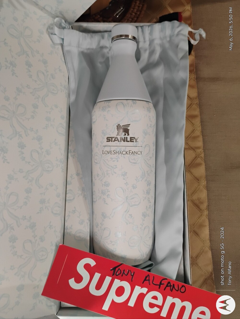 Stanley x LoveShackFancy Coquette Bow Winter Ice 34oz Slim Bottle BNIB - In Hand